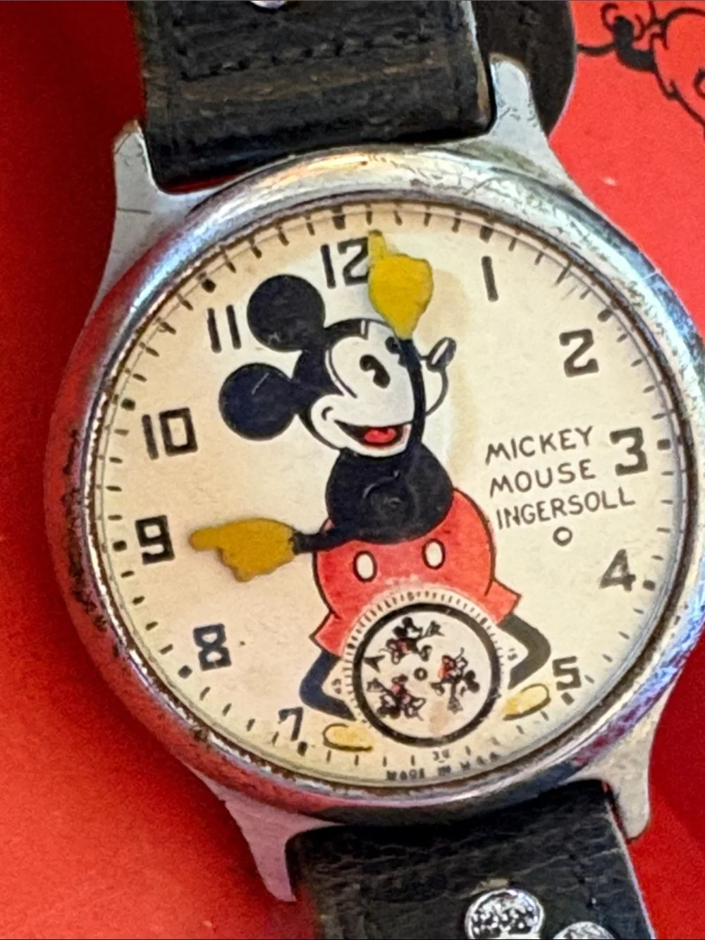 Ingersoll Mickey Mouse 1930’s Leather Strap Watch with Original Red Box